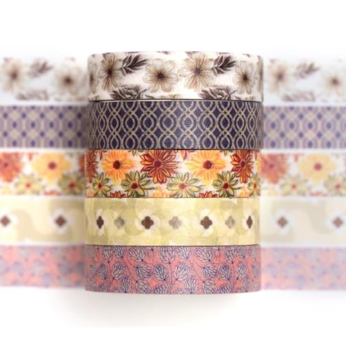 Songdao Washi Tape Set 5 Rollen Textur-Kunst Masking Tape Grundlegende Muster Dekoratives Klebeband für Scrapbooking, Bullet Tagebuch, Planer, Geschenkverpackung (9-Vintage Garten) von Songdao