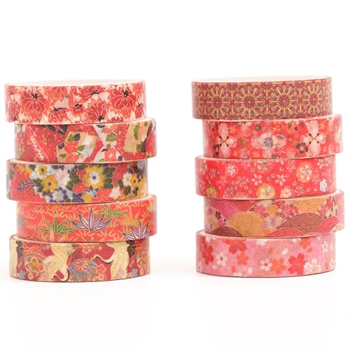Songdao10 Rollen Ukiyo-e Stil Washi Tape Set Japanisches Kyoto Klebeband Papier Dekorativ Masking Tape Klebeband Bunt für Scrapbooking Handwerk Handwerk (Crimson Harmony) von Songdao