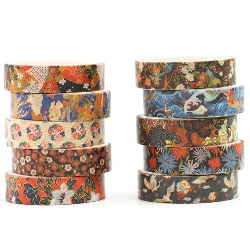 Songdao10 Rollen Ukiyo-e Stil Washi Tape Set Japanisches Kyoto Klebeband Papier Dekorativ Masking Tape Klebeband Bunt für Scrapbooking Handwerk Handwerk (Edo Elegance) von Songdao
