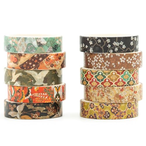 Songdao10 Rollen Ukiyo-e Stil Washi Tape Set Japanisches Kyoto Klebeband Papier Dekorativ Masking Tape Klebeband Bunt für Scrapbooking Handwerk Handwerk (Golden Seasons) von Songdao