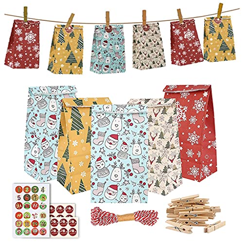 24 Stück Kinder Jugendliche Papiertüten Weihnachten Süßigkeiten Geschenktüten Beutel Süßigkeiten Weihnachten Aufbewahrungsbeutel Adventskalender 24 Stück Kinder Jugendliche Papiertüten Weihnachten Süßigkeiten Geschenktüten Beutel Süßigkeiten Weihnachten Aufbewahrungsbeutel Adventskalender von Songelt