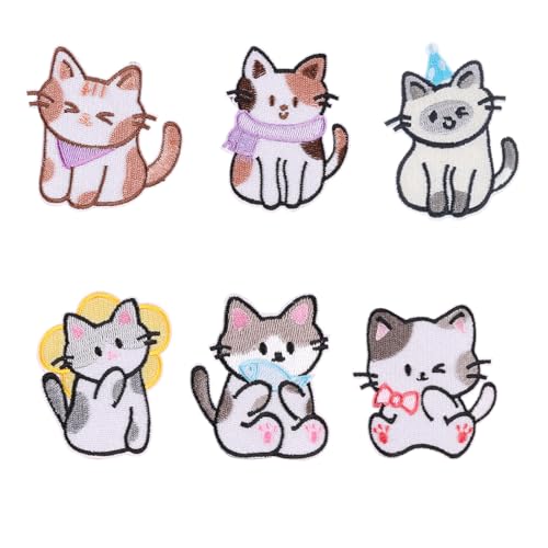 6 Stück schöne Tier-Reparaturflicken zum Aufbügeln, bestickte Flicken mit Cartoon-Katzen, dekorative Applikationen für Kleidung, Hut 6 Stück schöne Tier-Reparaturflicken zum Aufbügeln, bestickte Flicken mit Cartoon-Katzen, dekorative Applikationen für Kleidung, Hut von Songelt