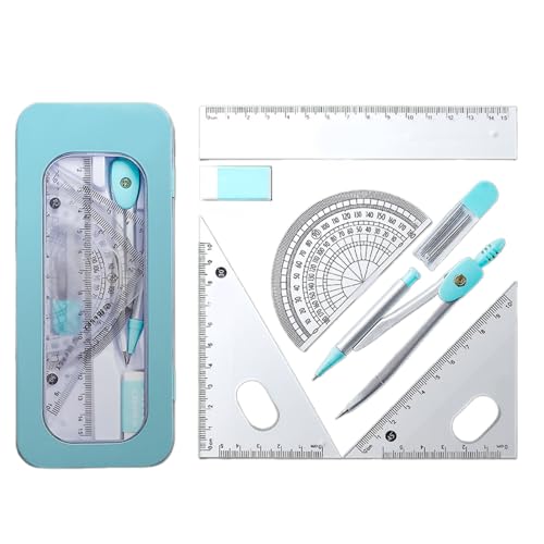 7-teiliges Geometrie-Werkzeug-Set für Schüler, inklusive Metall-Geometrie-Werkzeug-Set, quadratischer Radiergummi, Winkelmesser, Aufbewahrungskoffer, Kompass und Lineal 7-teiliges Geometrie-Werkzeug-Set für Schüler, inklusive Metall-Geometrie-Werkzeug-Set, quadratischer Radiergummi, Winkelmesser, Aufbewahrungskoffer, Kompass und Lineal von Songelt
