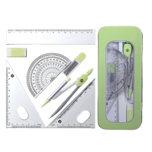 7-teiliges Geometrie-Werkzeug-Set für Schüler, inklusive Metall-Geometrie-Werkzeug-Set, quadratischer Radiergummi, Winkelmesser, Aufbewahrungskoffer, Kompass und Lineal von Songelt