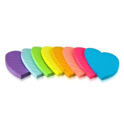 8 Stück linierte Haftnotizen in Herzform, bunt, Schreibblock, Papierblock, Memo für Büro, Schule, bunt, herzförmig, liniert, Memo von Songelt