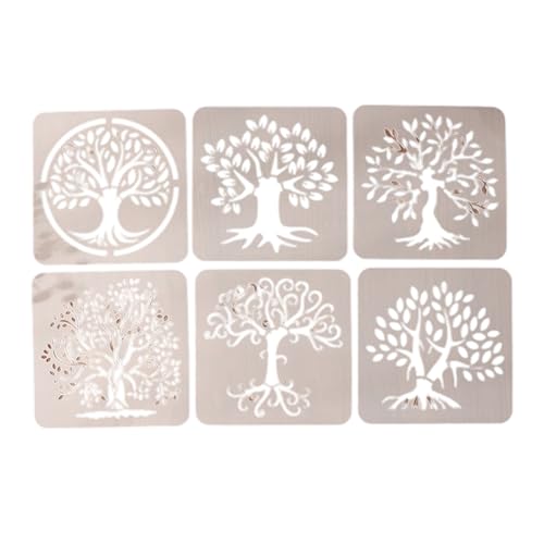 Baum-Schablonen, ausgehöhlte Malschablonen, Cartoon-Blätter, Zeichnen, Bastelvorlagen für Wandmalerei, Cartoon-Blattkunst, Vorlagen, Baum-Scrapbook, 6 Stück von Songelt