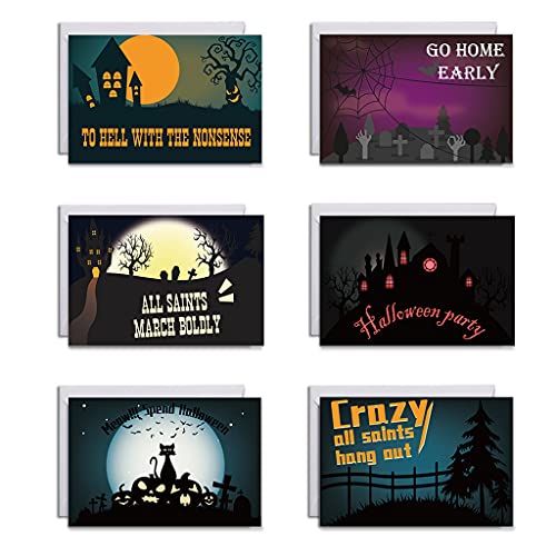 Halloween-Grußkarten mit Umschlägen, Aufklebern, Happy Halloween Night Designs, Postkarten, Grußkarten mit Umschlägen, für alle Anlässe, 6 Stück von Songelt