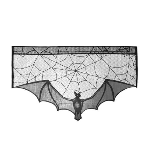 Halloween-Spitzentischdecke, rechteckiger Netz-Tischläufer, schwarzes Tischset, Spinnennetz, Kamindekoration und Vorhang, Spitzen-Tischläufer von Songelt
