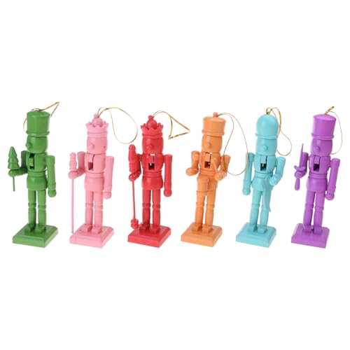 Songelt Set mit 6 bunten Nussknacker-Figuren zum Aufhängen, Weihnachtsbaumschmuck, festliche Heimdekoration, Holzfiguren, bemalte Nussknacker Songelt Set mit 6 bunten Nussknacker-Figuren zum Aufhängen, Weihnachtsbaumschmuck, festliche Heimdekoration, Holzfiguren, bemalte Nussknacker von Songelt