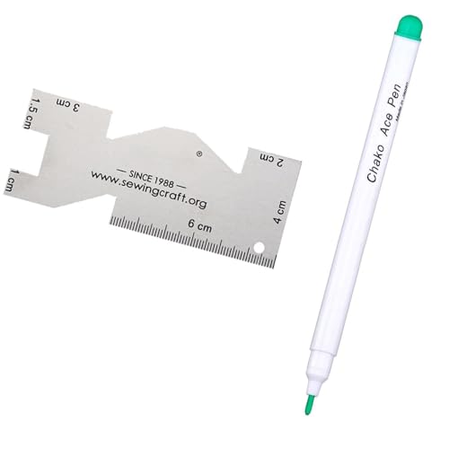Songelt Stoffmarker Trickmarker mit Metall-Lineal zum Nähen von Handarbeiten, verschwindende Tinten, wasserlöschbarer Markierstift, Textilmarkierungsstift von Songelt