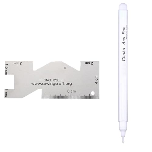 Songelt Stoffmarker Trickmarker mit Metall-Lineal zum Nähen von Handarbeiten, verschwindende Tinten, wasserlöschbarer Markierstift, Textilmarkierungsstift von Songelt