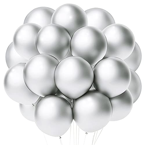 Songjum 100 Stück Latex ballons Silber Ballon Silber Matt Latexballons 30cm / 12 Zoll für Party Geburtstag Hochzeit Graduierung Jubiläums Feiern Babyparty Deko von Songjum
