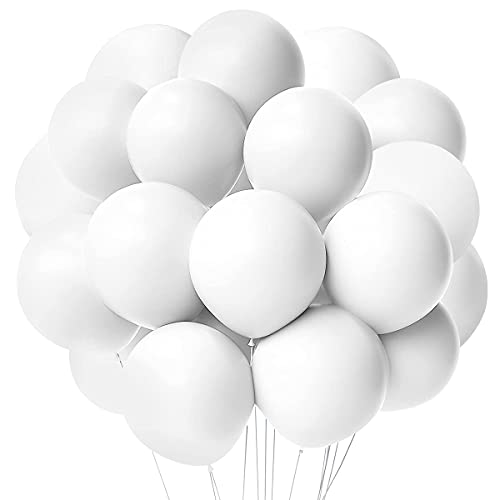 Songjum 100 Stück Ballons Weiß Luftballons Weiß 12 Zoll /30cm Ballon Weiß Matt für Party Geburtstag Hochzeit Graduierung Jubiläums Feiern Babyparty Deko von Songjum