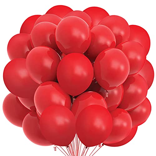 Songjum 100 Stück Rote Latex Ballons Ballon Matt Rot Latexballons 30cm / 12 Zoll für Party Geburtstag Hochzeit Graduierung Jubiläums Feiern Babyparty Deko von Songjum