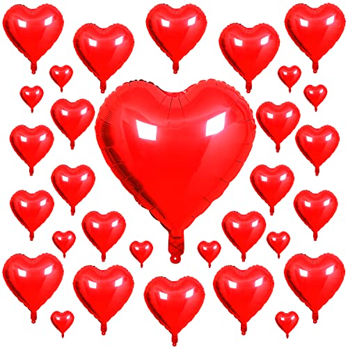Songjum 31 Stück Folienballon Rotes Herz Ballons Valentinstag mit 32 Zoll Rote Herz Ballon Groß für Valentinstag Romantische Verlobung Hochzeit Jahrestag Brautdusche Geburtstag Deko von Songjum