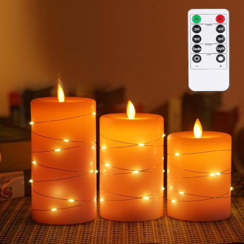 3er-Set LED Kerzen mit Lichterkette, Flammenlose LED Kerzen mit Fernbedienung & Timer, Batteriebetrieben, Kerzen Deko, Schwebende Kerzen Set, Lichterkette Kinder, Weihnachtsdeko Rosa-10/12.5/15cm Hoch von Songlypian