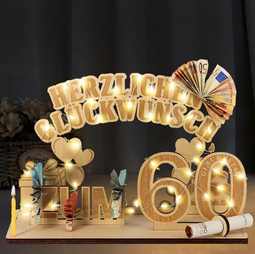 60. Geburtstag Geldgeschenke, 60 Geburtstag Mann und Frau Holz mit LED Lichterkette, Geschenke zum 60 Geburtstag Frau Mann, 60. Geburtstag Dekoration Gästebuch, DIY Geschenkideen für Familie Freunde 60. Geburtstag Geldgeschenke, 60 Geburtstag Mann und Frau Holz mit LED Lichterkette, Geschenke zum 60 Geburtstag Frau Mann, 60. Geburtstag Dekoration Gästebuch, DIY Geschenkideen für Familie Freunde von Songlypian