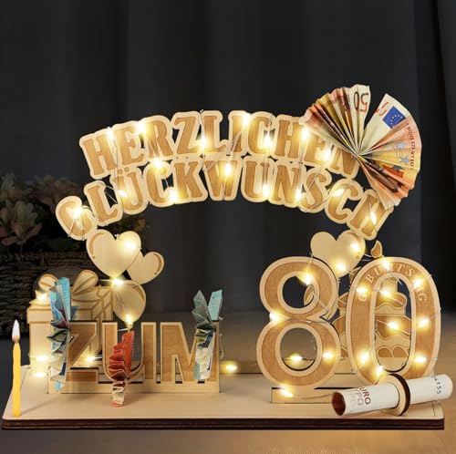 80. Geburtstag Geldgeschenke, 80 Geburtstag Mann und Frau Holz mit LED Lichterkette, Geschenke zum 80 Geburtstag Frau Mann, 80. Geburtstag Dekoration Gästebuch, DIY Geschenkideen für Familie Freunde 80. Geburtstag Geldgeschenke, 80 Geburtstag Mann und Frau Holz mit LED Lichterkette, Geschenke zum 80 Geburtstag Frau Mann, 80. Geburtstag Dekoration Gästebuch, DIY Geschenkideen für Familie Freunde von Songlypian