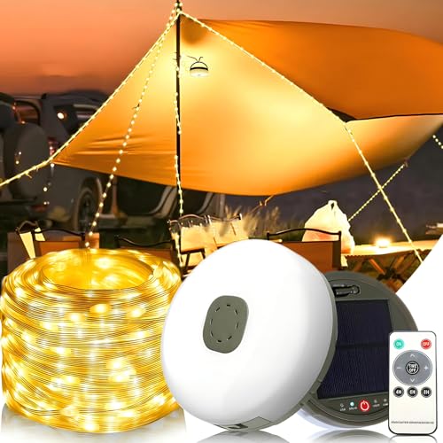 Solar Camping Lichterkette Außen, 10M 100LED Camping Lichterkette Aufrollbar mit 8 Modi, Solar/USB Aufladung,IP65 Wasserdichte Campinglampe,Camping Zubehör,Camping licht für Garten, Wandern, Hof Dekor Solar Camping Lichterkette Außen, 10M 100LED Camping Lichterkette Aufrollbar mit 8 Modi, Solar/USB Aufladung,IP65 Wasserdichte Campinglampe,Camping Zubehör,Camping licht für Garten, Wandern, Hof Dekor von Songlypian