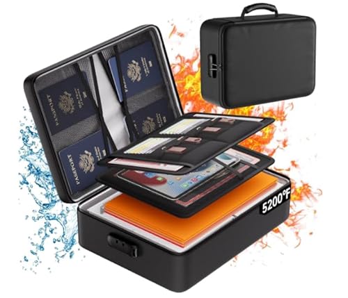 Sonhomay Feuerfeste Dokumentenbox, Dokumenten-Organizer mit Schloss, tragbar, wasserdicht, mit Reißverschluss, Dokumentenbox für Akten, wichtige Dokumente, Karten, Reisepass, Laptop, Reisepässe, von Sonhomay