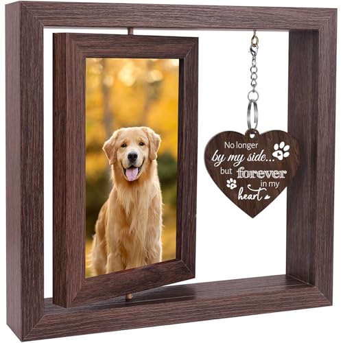Soniuong Gedenkgeschenk für Hundeverlust, drehbarer Holz-Bilderrahmen für 10,2 x 15,2 cm große Fotos, Beileidsgeschenk für Katze, Haustierverlust, Gedenk-Bilderrahmen von Soniuong