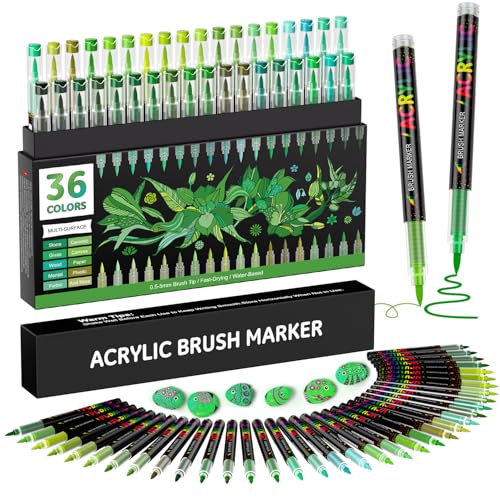 Sonlaryin Acrylstifte für Steine Wasserfest 36 PCS, Acrylfarben Stifte für Steine Bemalen Holz Stein Papier Keramik Leinwand DIY, 1-5mm Acrylic Paint Marker, Grün Sonlaryin Acrylstifte für Steine Wasserfest 36 PCS, Acrylfarben Stifte für Steine Bemalen Holz Stein Papier Keramik Leinwand DIY, 1-5mm Acrylic Paint Marker, Grün von Sonlaryin