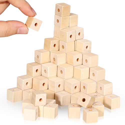 Sonwyoung 100 Stück 2,5 cm Holzwürfel mit Löchern, unlackierte quadratische Holzperlen, Massivholzblöcke für Handwerk, DIY-Projekte, Schmuck, Schule, Modellbau, Möbelreparatur, Zuhause, Bauernhaus von Sonwyoung