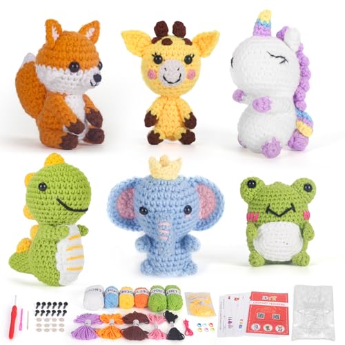 Soobeeke Häkelset für Anfänger Kinder & Erwachsene - 6 Tierhäkelsets für Erwachsene mit Video & Anleitung, komplettes Strickset mit Garn, Haken, Füllung, Werkzeuge - DIY Geschenk zum Lernen Häkeln Soobeeke Häkelset für Anfänger Kinder & Erwachsene - 6 Tierhäkelsets für Erwachsene mit Video & Anleitung, komplettes Strickset mit Garn, Haken, Füllung, Werkzeuge - DIY Geschenk zum Lernen Häkeln von Soobeeke