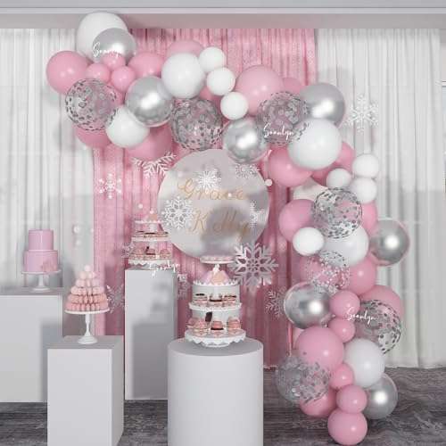 Soonlyn Rosa Ballonbogen-Set, 2,7 m, rosa und weiße Luftballons, silber-metallisches Ballon-Set für Babyparty, rosa und silberfarbene Geburtstagsdekorationen von Soonlyn
