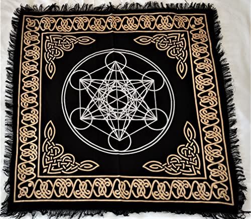 Sophia-Art Altartuch, Hexerei, Alter Tarot-Aufdruck, Wicca, quadratisch, spirituelle Tischdecke, Wandbehang, Altarabdeckung, Tarotausbreitung, Hexerei (45 x 45 cm) (sechseckiges Metatron-Gold) von Sophia-Art