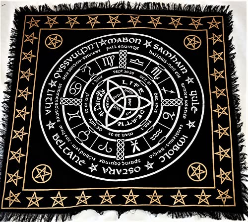 Sophia-Art Altartuch, Pentagramm, Hexerei, Alter Tarot-Tischdecke, Wicca, spirituelle Wandbehang, Altarabdeckung, Tarotverbreitung, Hexerei (92 x 92 cm) (Triquetra-Pentakel-Lebenszyklus) von Sophia-Art