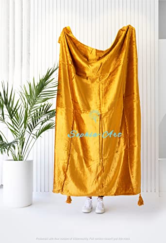 Sophia-Art Luxuriöse Überwurfdecke aus Pannesamt mit Quasten, für Sofa, Bett, weiche Decken, Boho, warmer Überwurf, gemütlich, Plüsch, leicht, Haustier (127 x 152,4 cm, Gold) von Sophia-Art