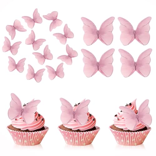 Essbare Schmetterlinge für Torten und Kuchen Essbare Schmetterlinge als Kuchen-Deckel 48 Stück Rosa Schmetterlinge aus Essbarem Papier, Schöne Tortendeko für Cupcakes, Hochzeit und Geburtstag von Sophisticate