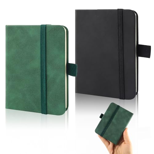 Taschennotizbuch Kleines Notizbuch Notizblock A7 Leder mit 100 Seiten 2 Stück A7 Notizbücher mit Lesezeichen und Elastischem Verschlussband 7.5*11cm Mini Taschen Journal für Schule, Arbeit von Sophisticate