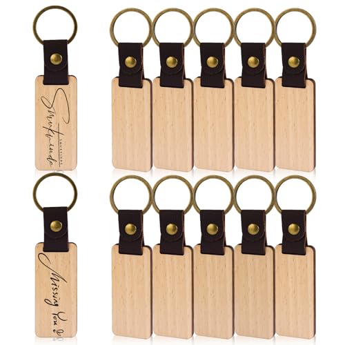 Schlüsselanhänger Holz 12st Personalisierter Schlüsselanhänger Leder zum Basteln und DIY Unfertige Schlüsselanhänger für Lasergravur Schlüsselanhänger Holz Rohling zum Bemalen Beschriften von Sophisticate
