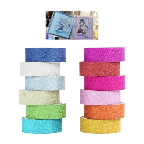 12 Rollen Washi Tape – Glitzernde Dekoratives Klebeband Bunt für DIY Projekte, Scrapbooking & Basteln, für Kunst & Handwerk, Vielseitig Einsetzbares Masking Tape mit Farben von SopwMap
