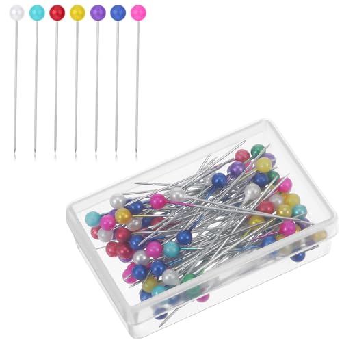 100 Stück Stecknadeln Mit Kopf, Weiße Perle Stecknadeln Mit Rundem Kunstperlenkopf, Weiße Gerade Kopf Nadeln, Stecknadeln-Nähen Für Basteln Nähen Säumen Craft,Komponenten Dekoration (Farbe) von Sorcristy