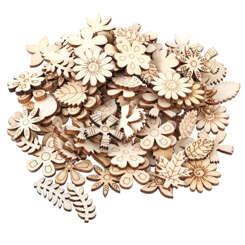 100 Stück hölzerne Blumen- und Blattmuster-Ausschnitte zum Basteln, Mini-Holzstücke für DIY-Schmuck, Heimdekoration und Ornamente 100 Stück hölzerne Blumen- und Blattmuster-Ausschnitte zum Basteln, Mini-Holzstücke für DIY-Schmuck, Heimdekoration und Ornamente von Sorcristy