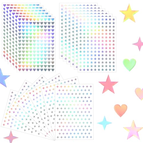 1772 Stück Sterne Aufkleber, Mini Sticker, Holografische Farbe Belohnungsaufkleber, Silber Selbstklebende Aufkleber Klein für Hervorgehobene Markierungen DIY Handwerk Scrapbooking von Sorcristy