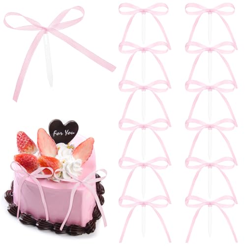 12 x Geburtstagskuchenaufsätze, rosa Schleife, Satinschleife, Party-Kuchendekorationen für Hochzeit, Brautparty, Babyparty, Junggesellinnenabschied 12 x Geburtstagskuchenaufsätze, rosa Schleife, Satinschleife, Party-Kuchendekorationen für Hochzeit, Brautparty, Babyparty, Junggesellinnenabschied von Sorcristy