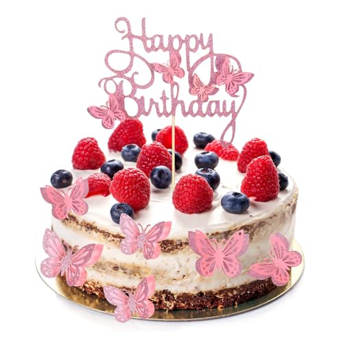 13 Stück Tortendeko Schmetterling Glitter Happy Birthday Tortendeko Süße Cake Topper 3D Schmetterling Deko Geburtstag für Geburtstagsparty Valentinstag Hochzeit Jahrestag Themenparty von Sorcristy