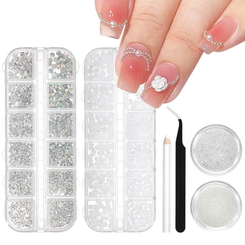 2 Schachteln Nagel Steine mit Pinzette und Stift Strasssteine Weiß Flatback Perlen Nägel Schmuck Nageldesign Zubehör Nail Charms für Frauen Nagel Dekorationen Design 2 Schachteln Nagel Steine mit Pinzette und Stift Strasssteine Weiß Flatback Perlen Nägel Schmuck Nageldesign Zubehör Nail Charms für Frauen Nagel Dekorationen Design von Sorcristy