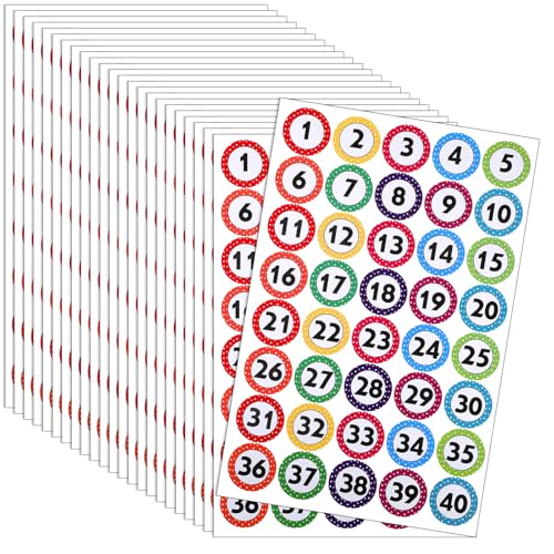 24 Blatt Zahlenaufkleber Nummer Aufkleber, 1-40 Bunte Nummern Etiketten Aufkleber Selbstklebendes Runde Nummernaufkleber für Inventarsortierung Organisation Aufbewahrungsboxen Büro Klassenzimmer 24 Blatt Zahlenaufkleber Nummer Aufkleber, 1-40 Bunte Nummern Etiketten Aufkleber Selbstklebendes Runde Nummernaufkleber für Inventarsortierung Organisation Aufbewahrungsboxen Büro Klassenzimmer von Sorcristy