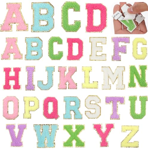 26 Stück Klebebuchstaben Selbstklebende Chenille-Buchstaben-Aufnäher Bunte Flicken Sticker Patches zum Aufnähen Buchstaben zum Aufbügeln für DIY Kleidung Stoff Schuhe Jeans Jacke von Sorcristy