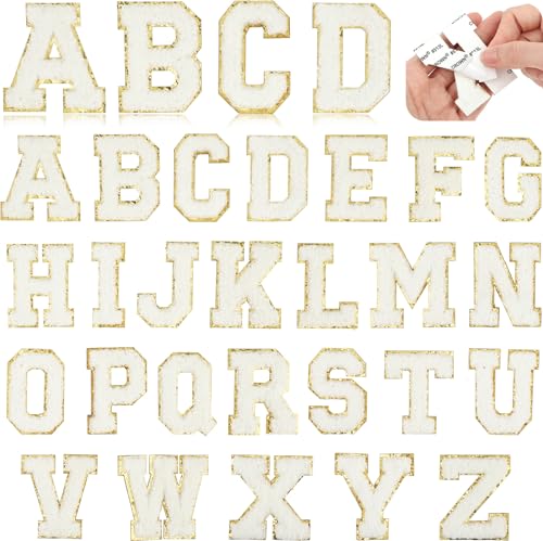 26 Stück Klebebuchstaben Selbstklebende Chenille-Buchstaben-Aufnäher Weiß Flicken Sticker Patches zum Aufnähen Buchstaben zum Aufbügeln für DIY Kleidung Stoff Schuhe Jeans Jacke(Weiß) von Sorcristy