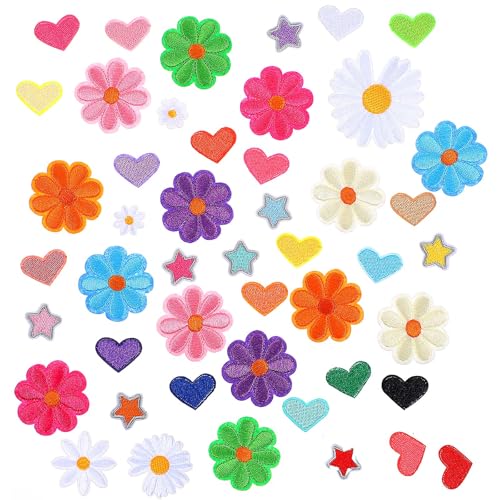 47 bunte Blumen-Aufnäher zum Aufbügeln, niedliche Aufnäher zum Aufbügeln, Gänseblümchen, Stern, Herz-Applikation, bestickt, Reparatur-Flicken für Kleidung, Jeans, Kleid, Rucksack, Dekorationen 47 bunte Blumen-Aufnäher zum Aufbügeln, niedliche Aufnäher zum Aufbügeln, Gänseblümchen, Stern, Herz-Applikation, bestickt, Reparatur-Flicken für Kleidung, Jeans, Kleid, Rucksack, Dekorationen von Sorcristy