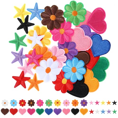 Bunte Blumen-Aufnäher zum Aufbügeln, Herz- und Sternapplikation für Kleidung, DIY bestickte Flicken, zum Aufnähen auf Jacken, Jeans, Rucksäcke, 30 Stück Bunte Blumen-Aufnäher zum Aufbügeln, Herz- und Sternapplikation für Kleidung, DIY bestickte Flicken, zum Aufnähen auf Jacken, Jeans, Rucksäcke, 30 Stück von Sorcristy