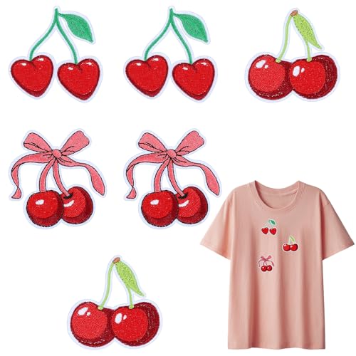 Kirsche Patches 6 Stück Bügelpatches Rot Flicken zum Aufbügeln Kinder Knie Kirsche Applikationen zum Aufnähen Hosenflicken Bügelbilder für Frauen Mädchen DIY Dekoration Hut Jacke Jeans Rucksäcke von Sorcristy