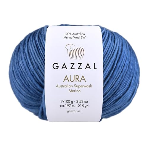 1 Knäuel Gazzal Aura 100% australische Superwash Merinowolle, handgefärbt, je Knäuel 100g 197m, 167 - Blau von Sorenta