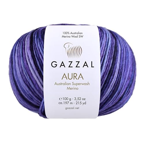 1 Knäuel Gazzal Aura 100% australische Superwash Merinowolle, handgefärbt, je Knäuel 100g 197m, 169 - Mauve Purple von Sorenta